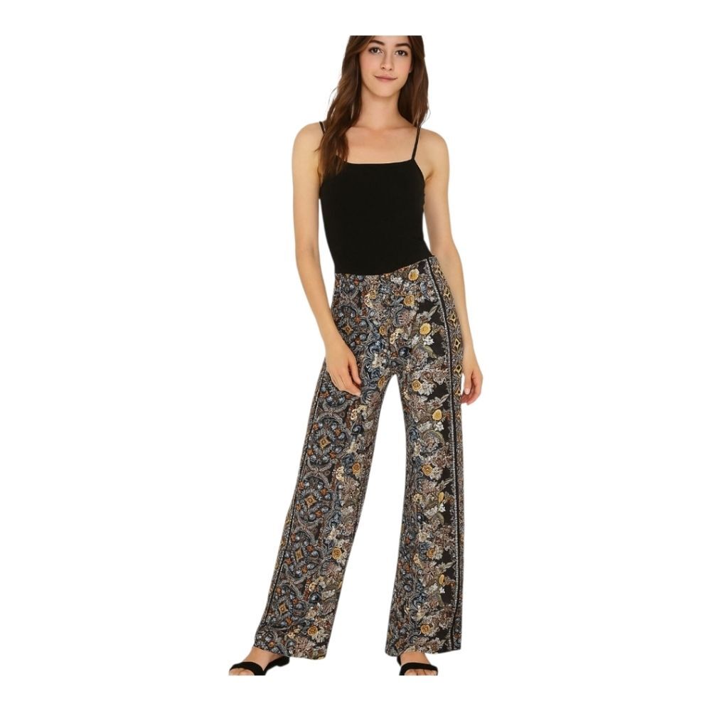 WHBM Wide Leg Pants Geometric Floral Print Matte Jersey Pull On XS